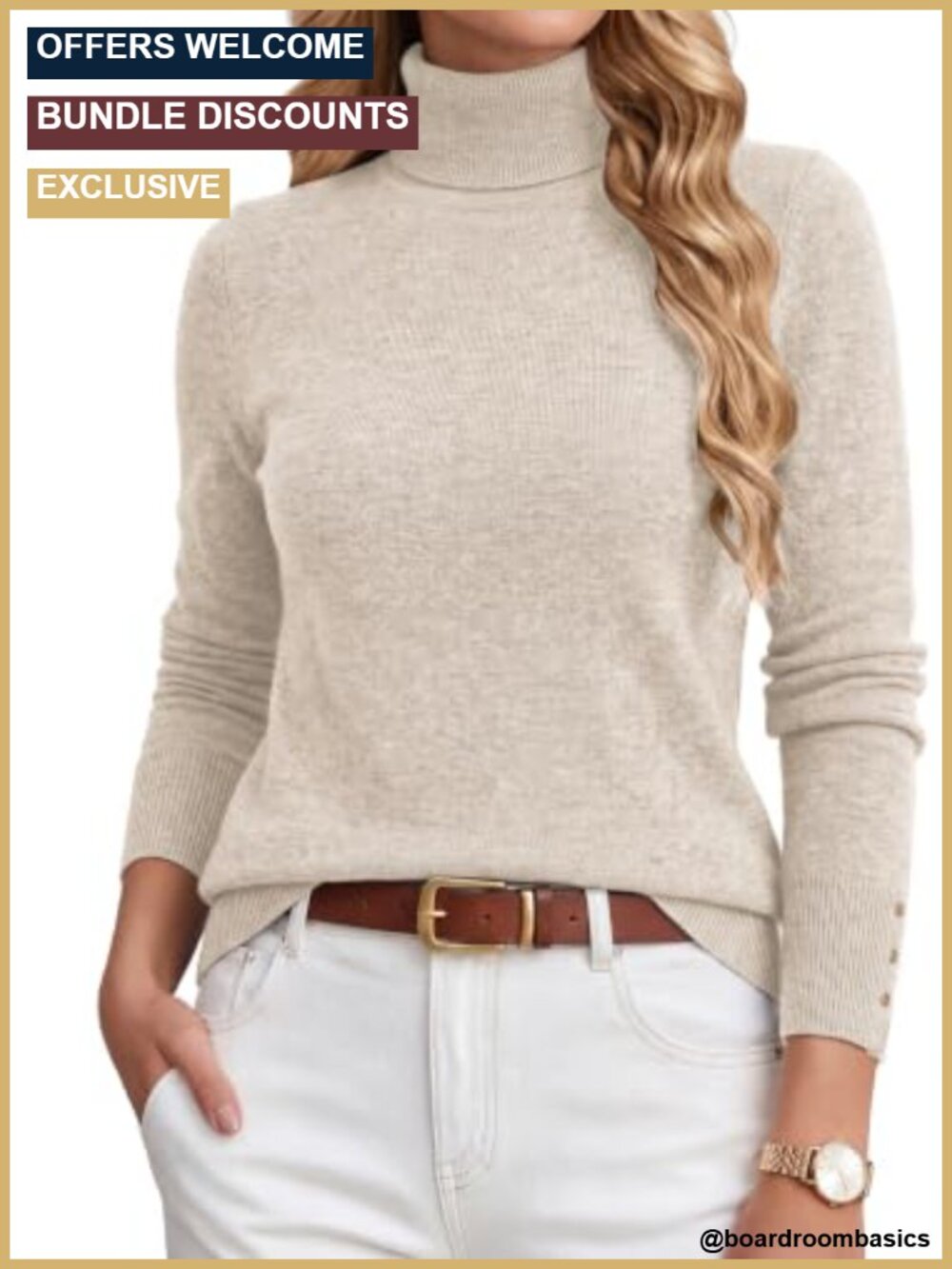 Merino Wool Cashmere Turtleneck Pullover Sweater